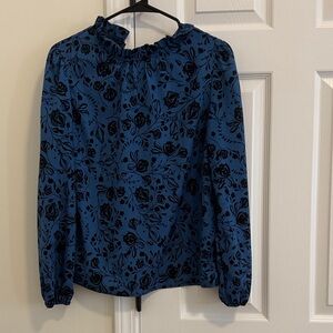 SHEIN Blue and Black Floral Blouse